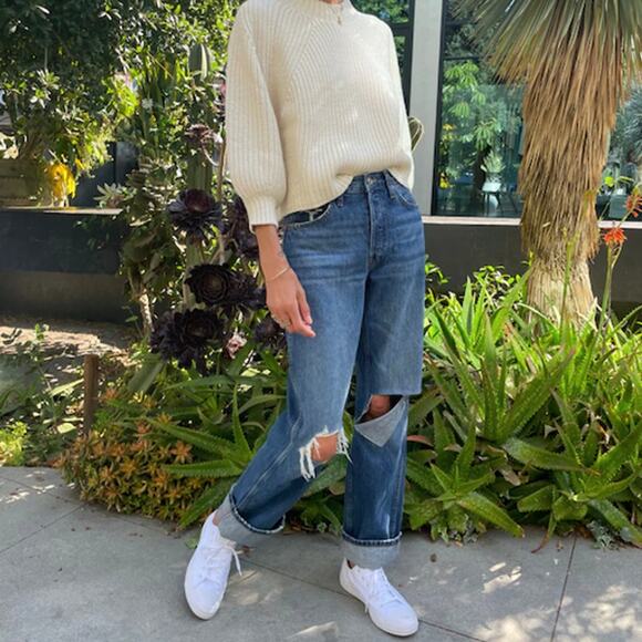 NWT ReDone 90's High Rise Loose Relaxed Jean Washed Indigo With Rips Size 32 - Picture 3 of 9